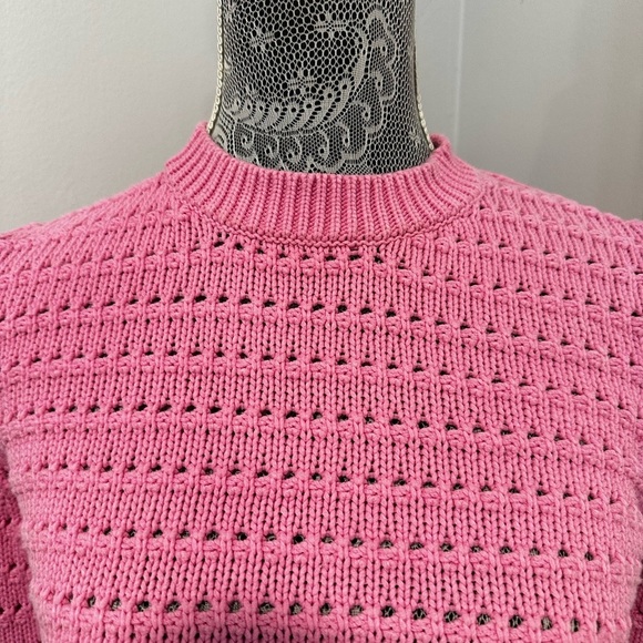 J.Crew Size S Balloon Sleeve Pointelle crochet Sweater Baby Pink Cotton Blend. - Picture 9 of 11